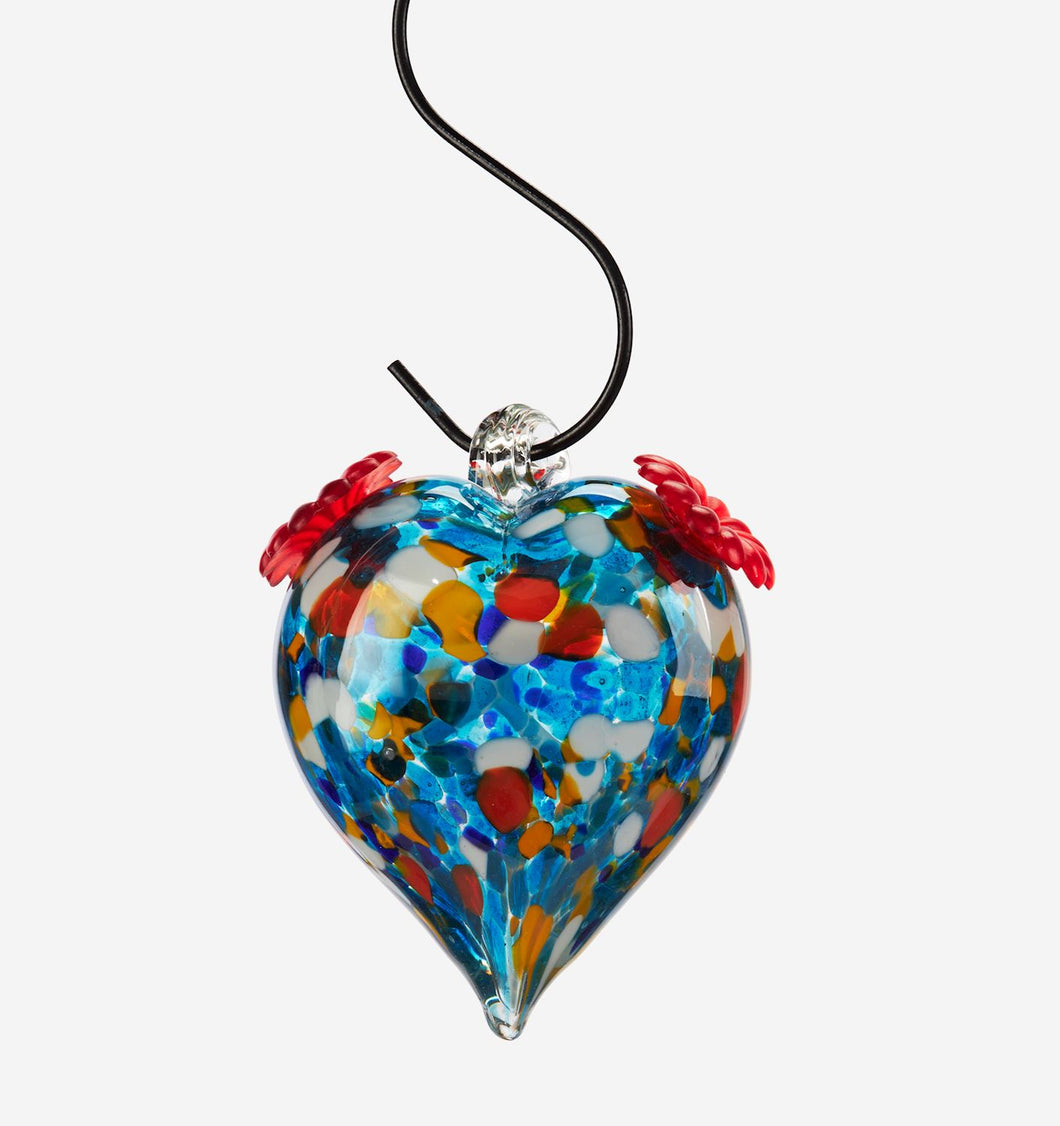 Glass Heart Hummingbird Feeder, Blue