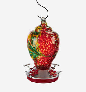 Colored Glass Hummingbird Feeder, Red
